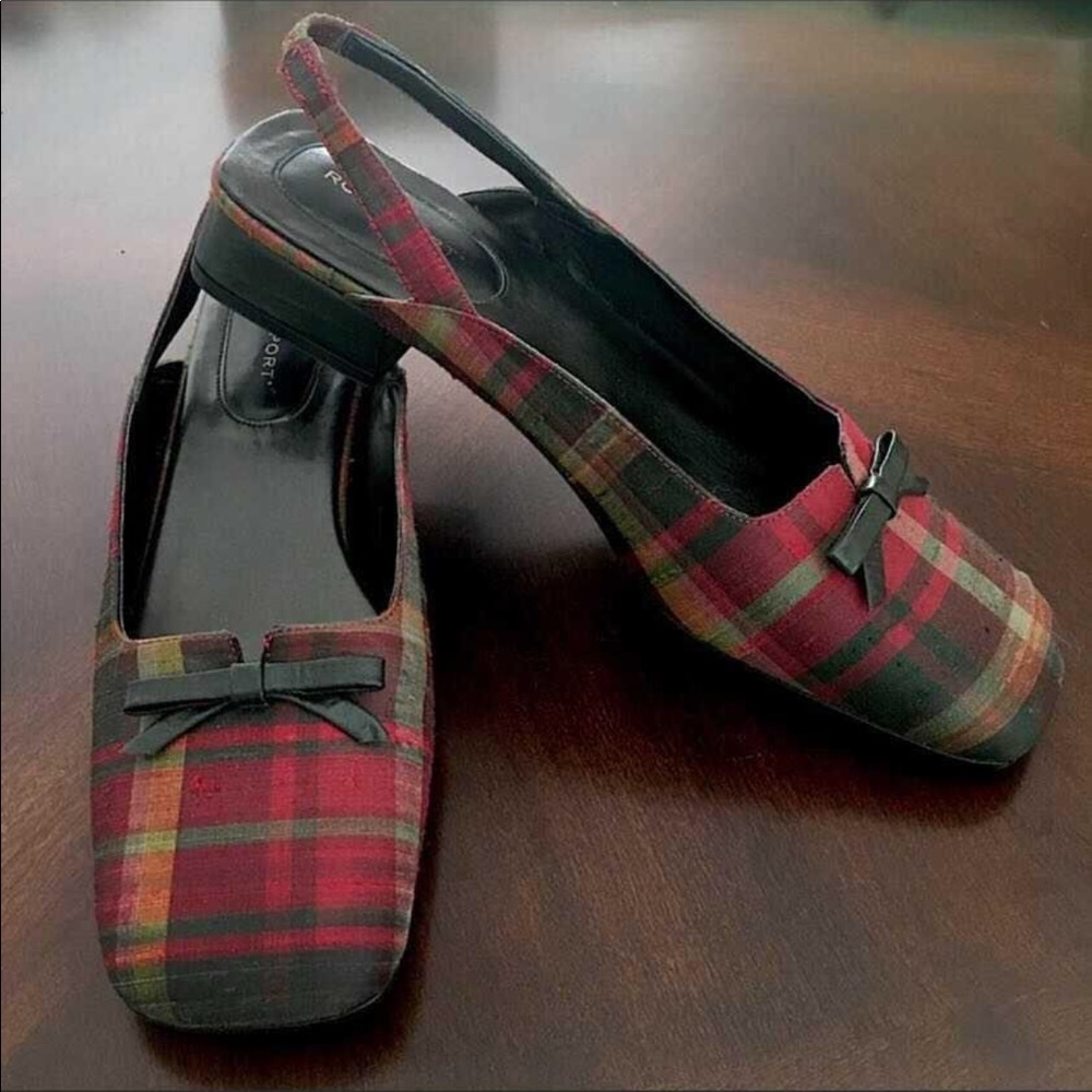 Rockport Square Heel & Toe Plaid Slingbacks Sz 8